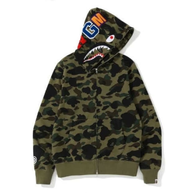 베이프 정품 XL 퍼스트카모 샤크후드 녹계 그린카모