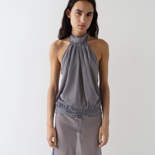 [XS,S]기마구아스 Boa 시어 홀터넥 슬리브리스 탑/그레이