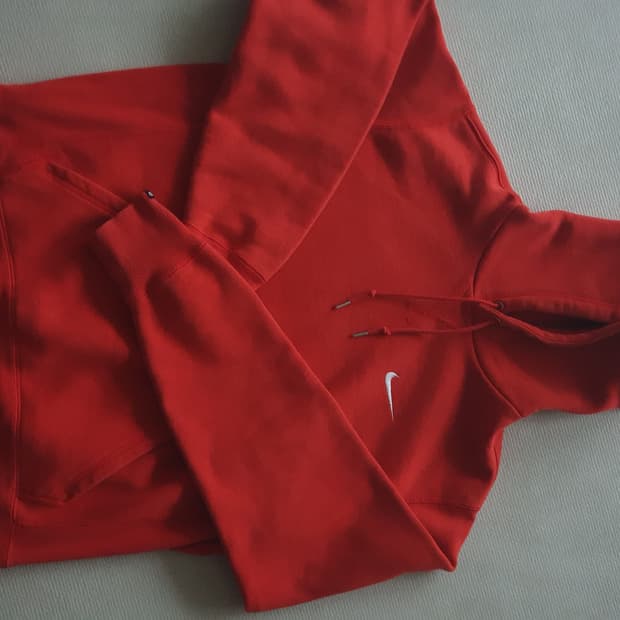 나이키 레드 기모 후드티 L