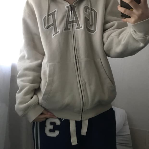 갭 아이보리 퍼후드집업