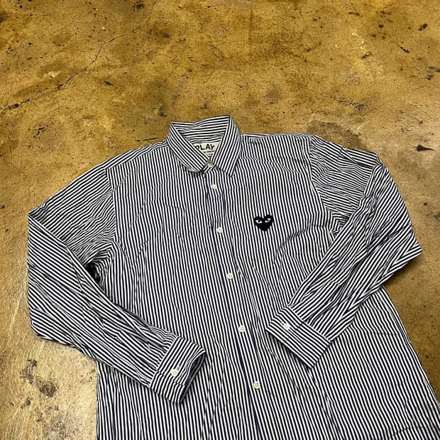 [정품/M] 꼼데가르송 스트라이프 카라 셔츠 긴팔티 b19