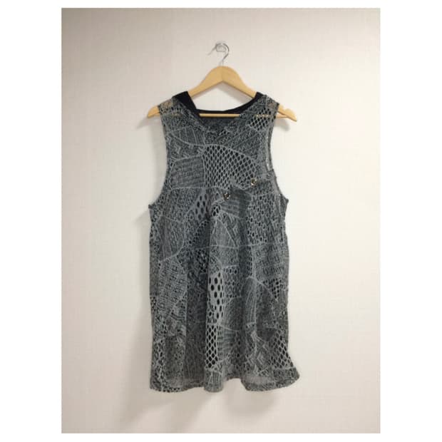 빈티지 그레이 메쉬 슬리브리스 후디 튜닉