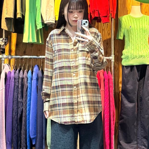 L 폴로랄프로렌 레더패치 브라운 체크셔츠