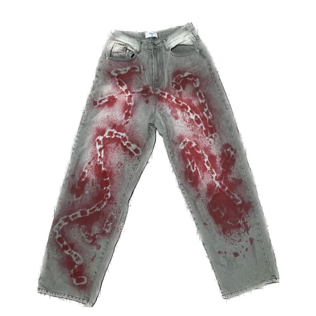 Red chain custom gray pants
