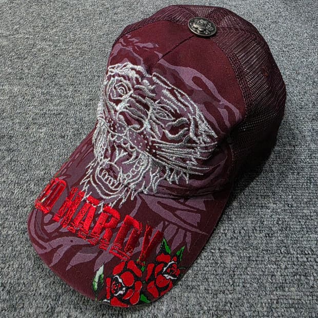 에드하디 타이거 스컬 로즈 트러커캡 Y2K 빈티지 메쉬 볼캡 모자