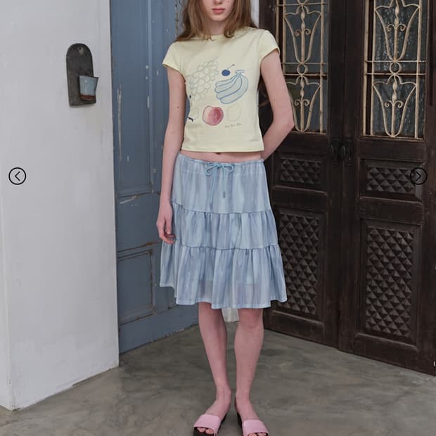 (구해요)Mesh Tiered Skirt, Sky blue