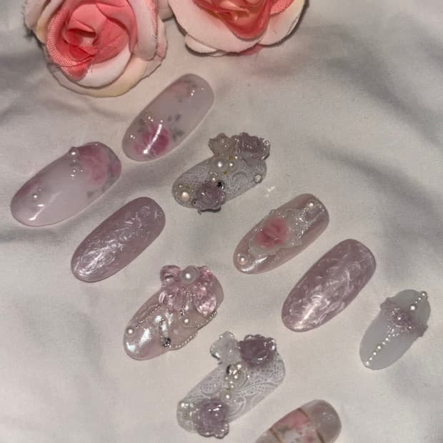 장미 진주 네일팁