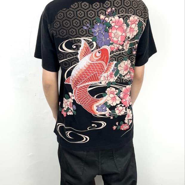 Akasaru Embroidered Koi & Floral T-Shirt