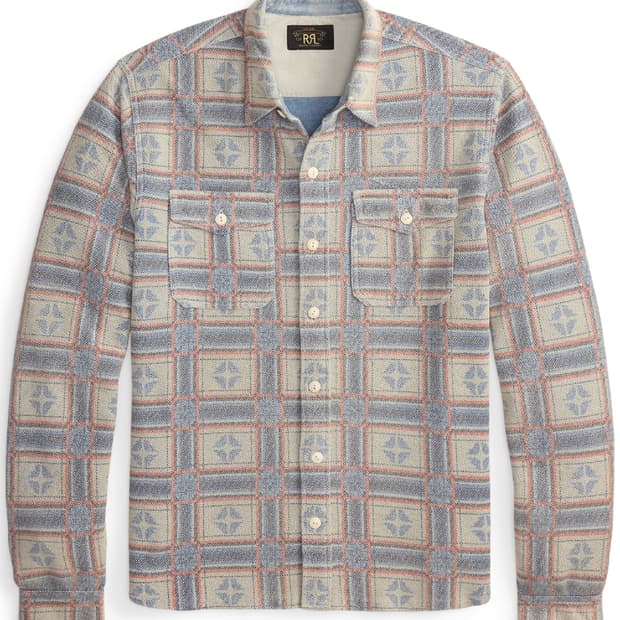RRL 프린트 리버스 테리 워크셔츠