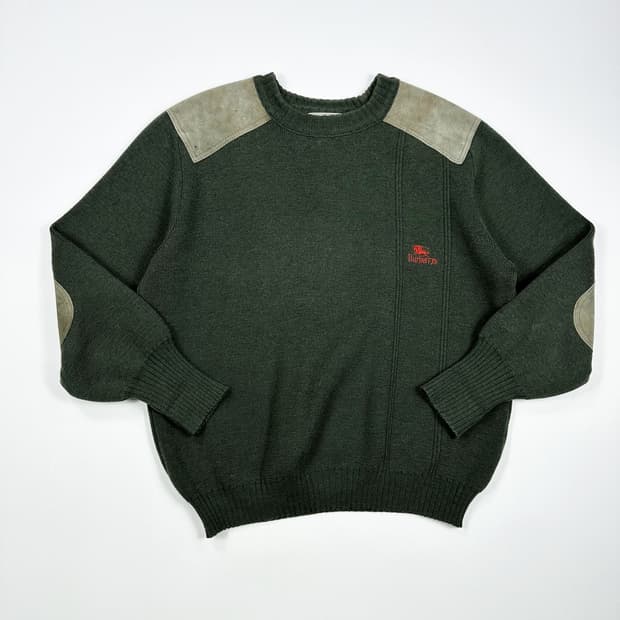 90s 버버리 엘보우 패치 코만도 니트 카키 L