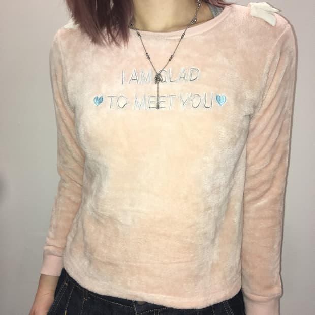 jpn vintage 피치핑크 리본 티셔츠