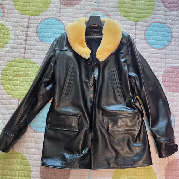 아카펠라클로딩 가죽 숄 칼라 코트 44사이즈 판매