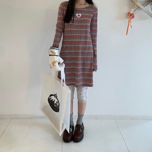 샵페어리 rainbow sheer knit dress