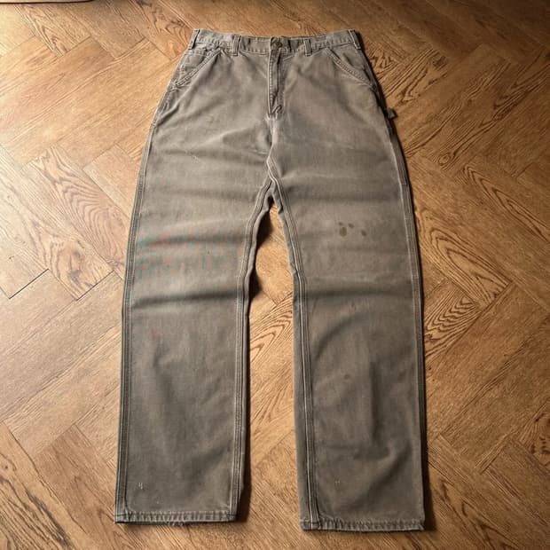 [34]칼하트 USA 빈티지 페이딩 다크브라운 싱글니 카펜터 워크 팬츠