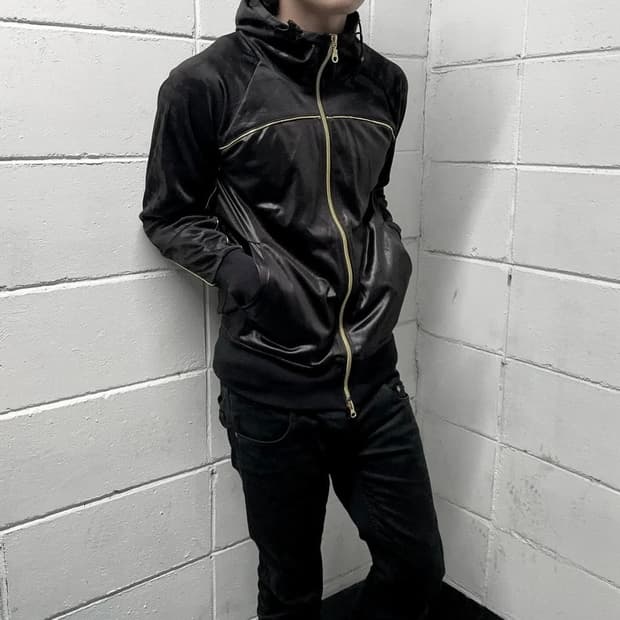 Black glossy zip-up hoodie