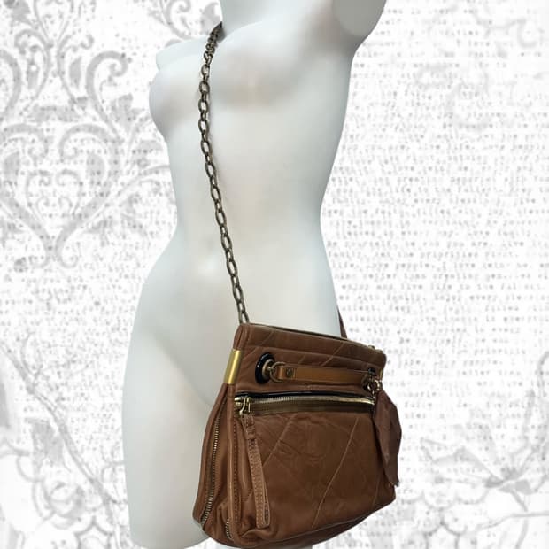 'LANVAN' brown chian sholder bag