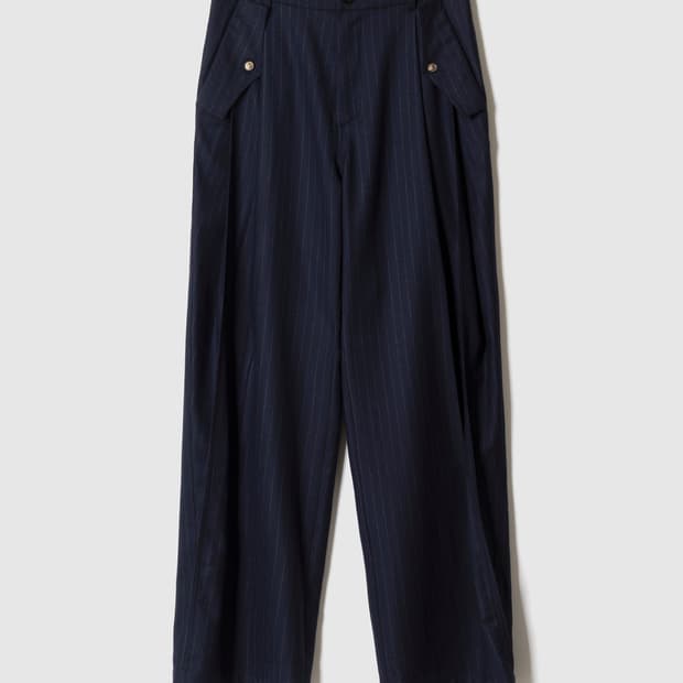 (1, 초판 명작) 포커페이스 스트라이프 울 팬츠 다크 네이비