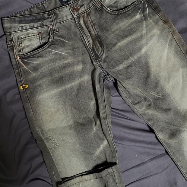 Oakley 회색 워싱 데미지 데님 팬츠