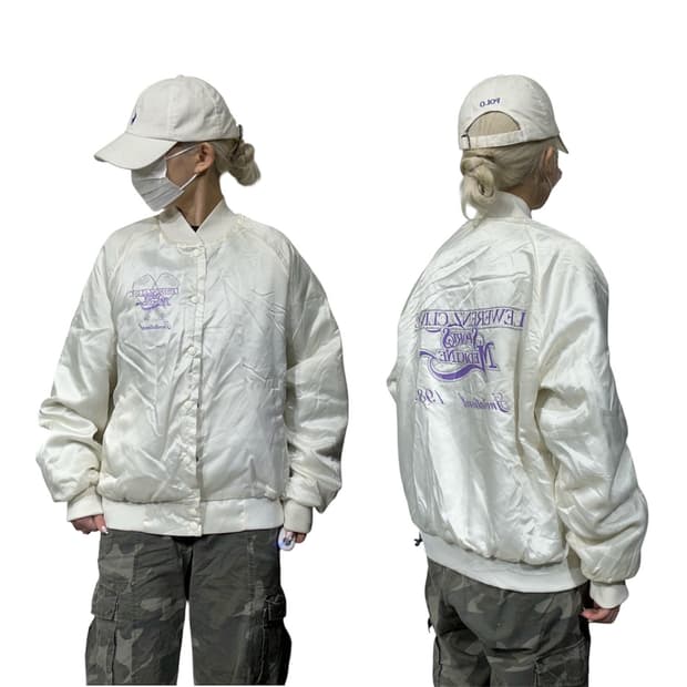 일본 빈티지 빅 로고 아이보리 자수 스카잔 항공 잠바 마원 ma-1 M