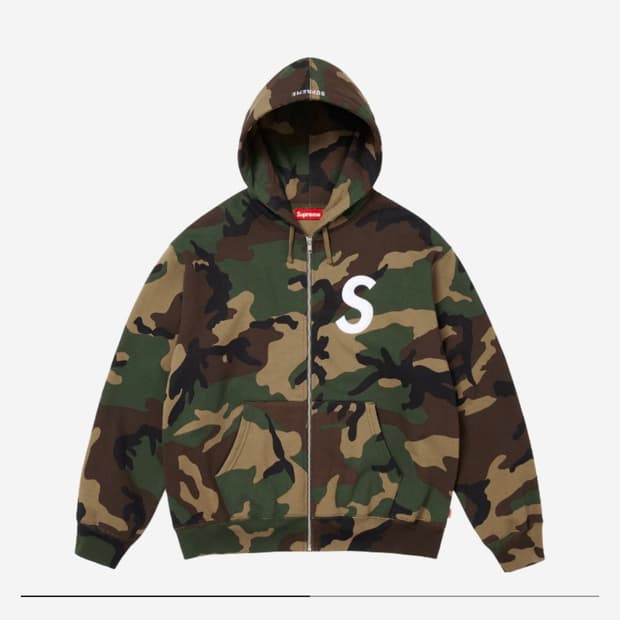 [XL > L 교환 가능] 슈프림 S로고 후드 집업 카모 25FW