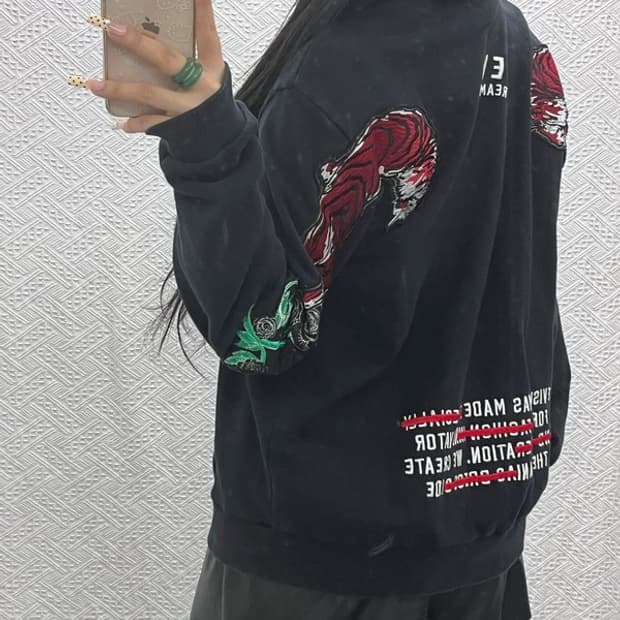 에비수 올드스쿨 펑크 스트릿 스카쟌 자수 후드티 105 C09859