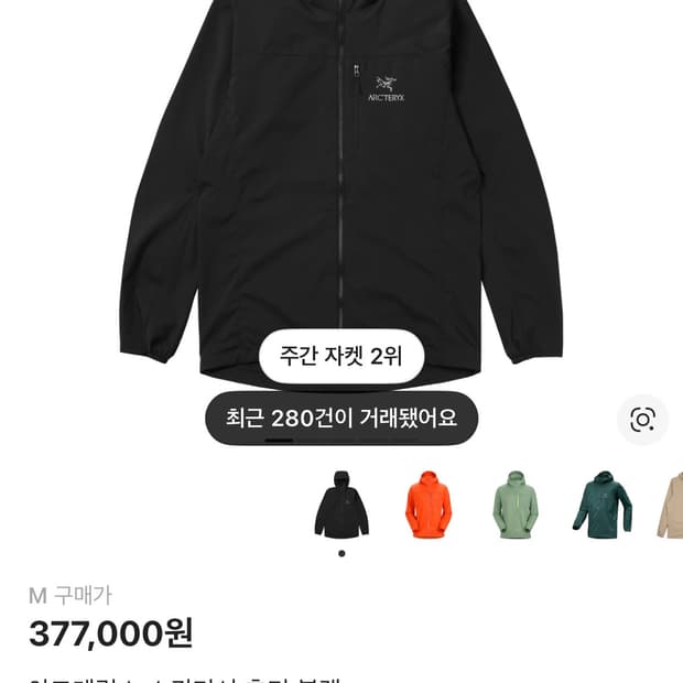 (새상품급) 아크테릭스 스쿼미시 후디 블랙 M