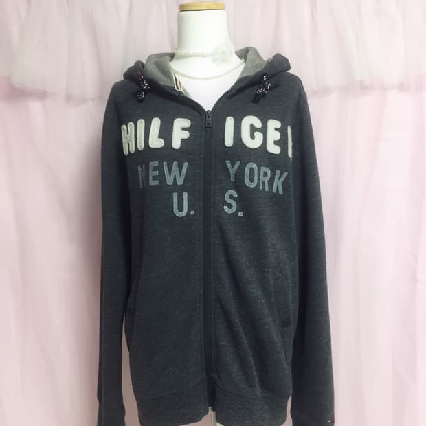 빈티지 타미힐피거 차콜 후드집업