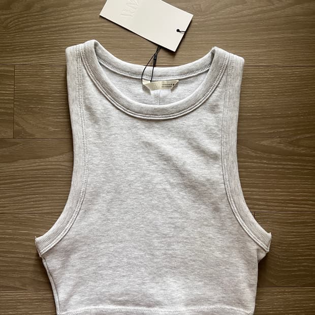 새상품 자라 크롭슬리브리스탑 멜란지 그레이