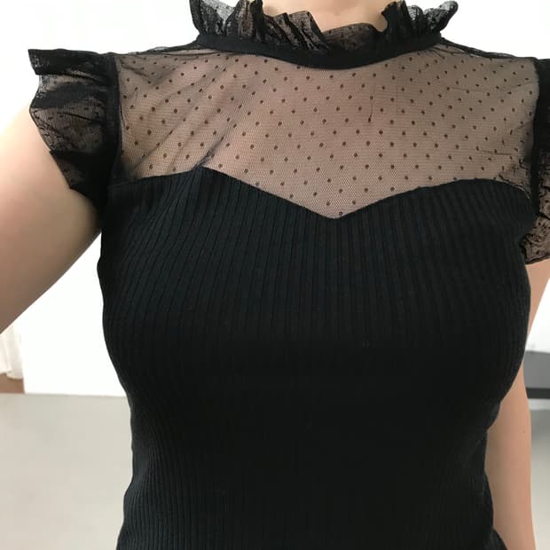vintage dot see-through frill top