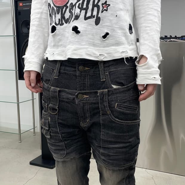 PPFM 더블 웨이스트 데님 팬츠