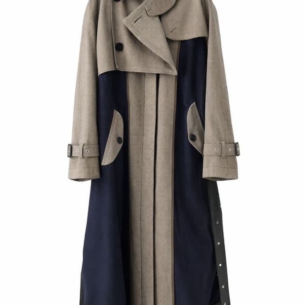 22AW 사카이 체크 본딩 울 롱 코트