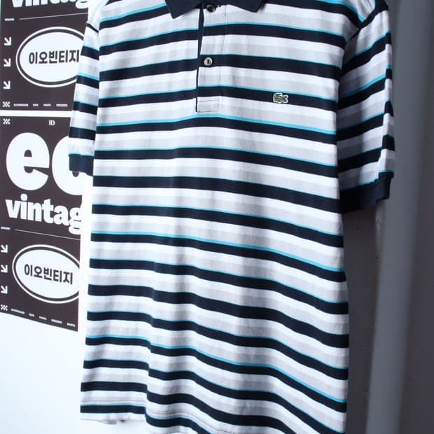 (L-XL) 라코스테 반팔 카라 티셔츠 스트라이프 네이비-H34092