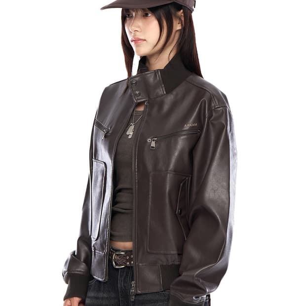 택달린새거)아캄 하이넥 레더자켓 브라운1 미스치프 코이세이오 보헤미안서울