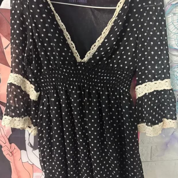 빈티지 모리걸 히피 오네갸루 로맨틱갸루 도트 레이스 블라우스