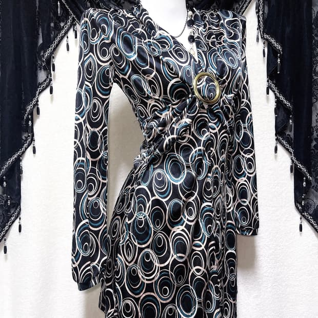 오네갸루 섹시 히메 기하학패턴 새틴 오링 미니원피스 헤이세이 시부야 펑크