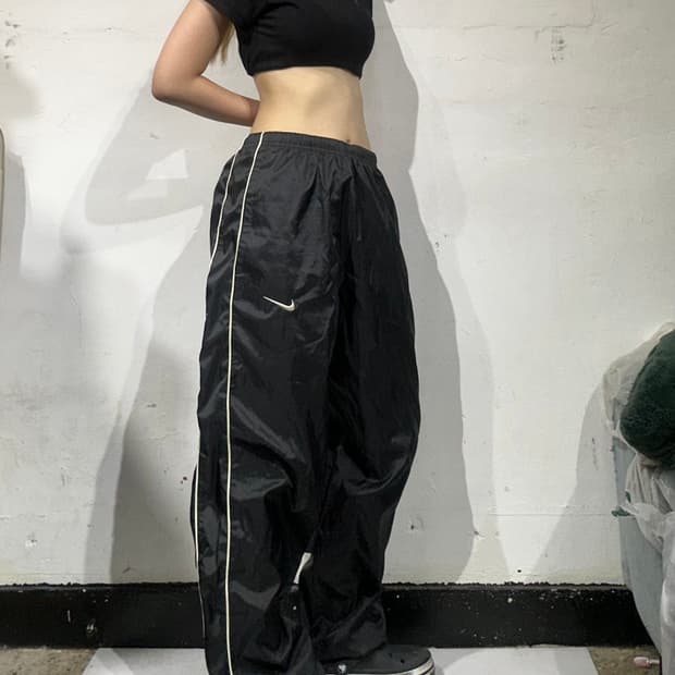 00s 나이키 블랙 화이트 사이드 라인 와이드 트랙 팬츠 M