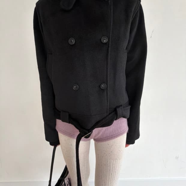 키이라 더블 하이넥 자켓 / 블랙 숏코트 벨트 에이블리 지그재그