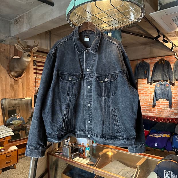 90s USA 빈티지 LEE 리 블랙 데님 트러커 자켓 하드락 카페