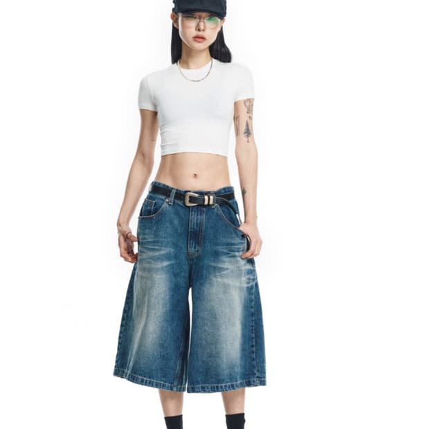 8부 데님 버뮤다팬츠 딥블루 