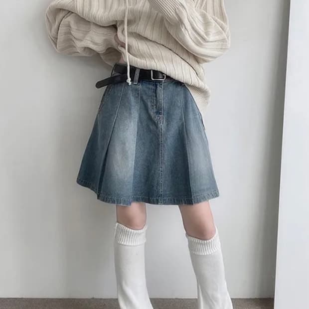 데님 미디스커트