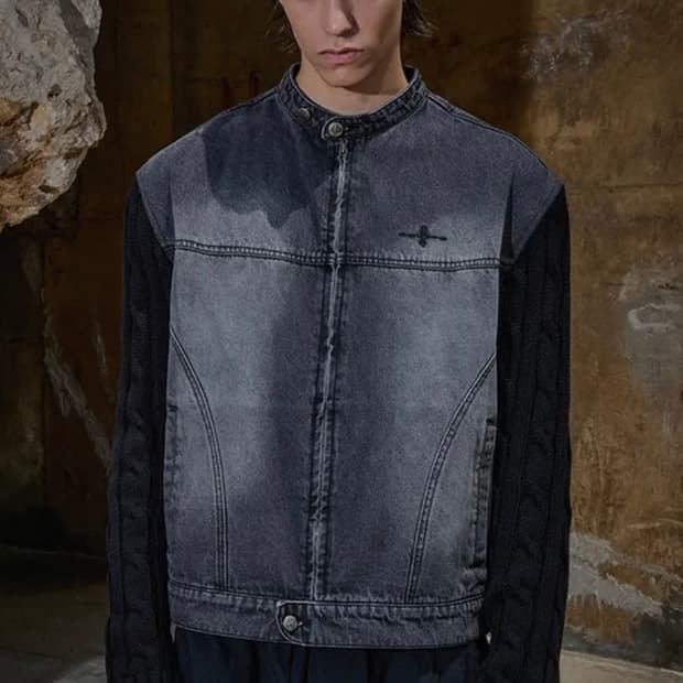 낫포너드 Knit Sleeve Denim Jacket - Black XL