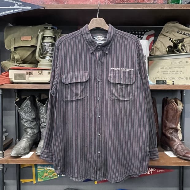 00s 할리데이비슨 모터 사이클 스트라이프 셔츠