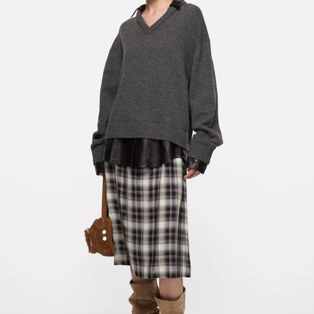 아크네 체크 미디스커트