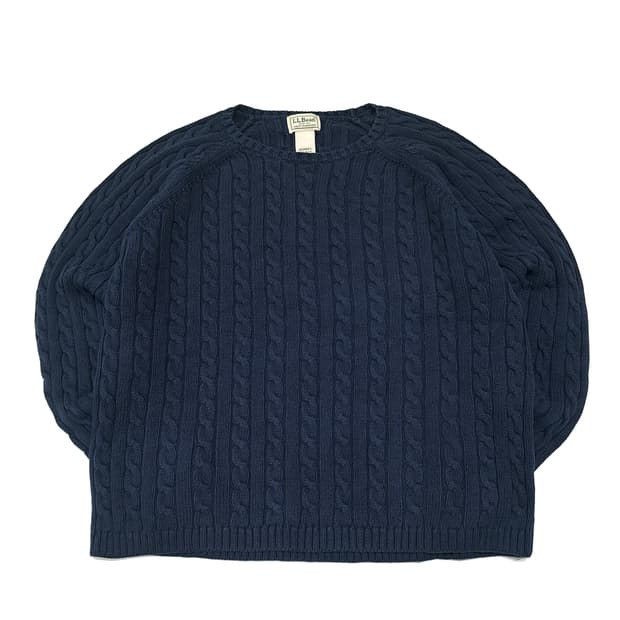 CL075 엘엘빈 코튼 80s홍콩판 래글런 네이비 케이블 니트 스웨터