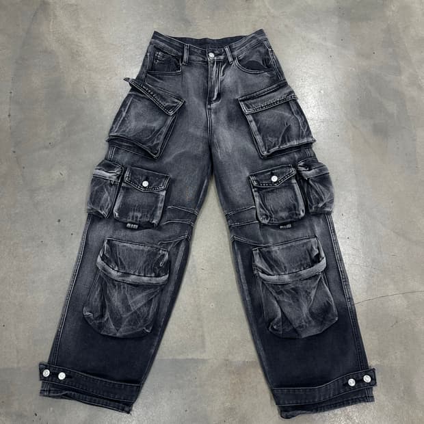 빈티지 멀티포켓 멀티포켓 흑청 카고팬츠