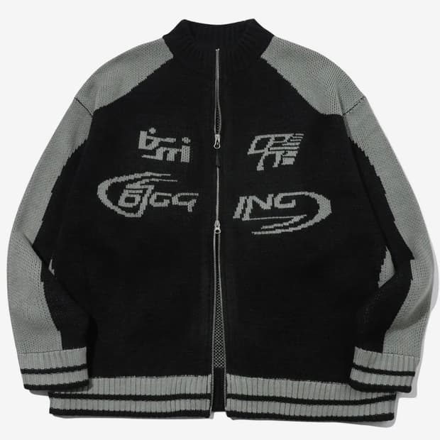 꼼파뇨 커브드 블록 니트 집업 블랙 m