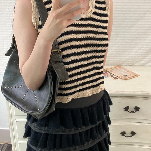 jpn vintage 아이보리 블랙 스트라이프 니트 조끼 y2k 스트릿 