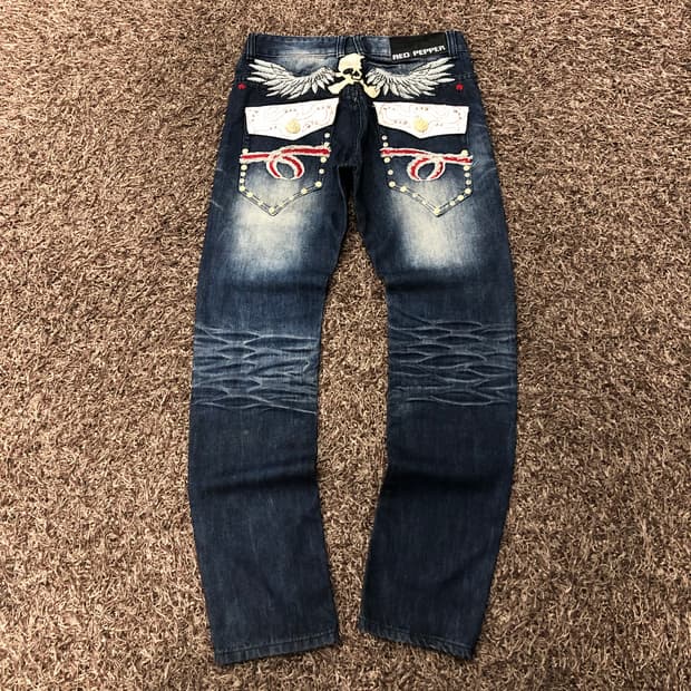 레드페퍼 스컬 펑크 워싱 데님 팬츠