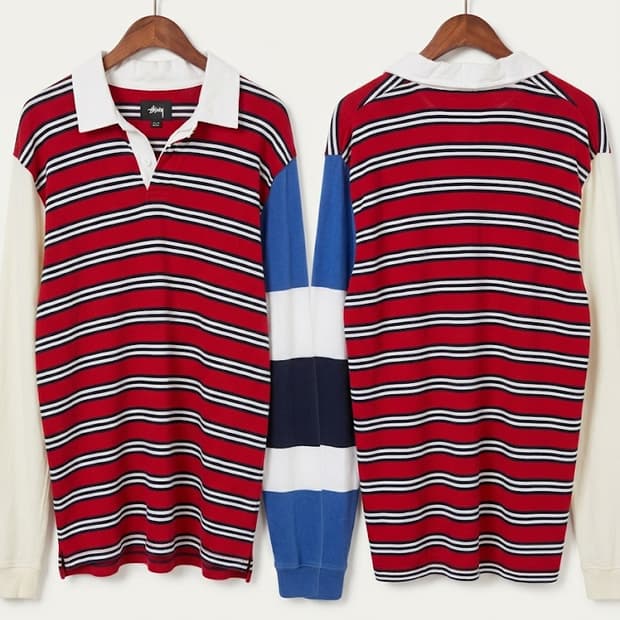 스투시 크레이지 스트라이프 럭비 티셔츠