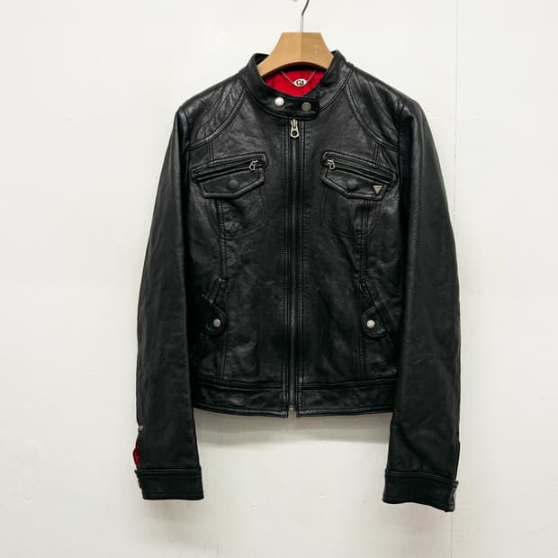 빈티지 게스 블랙 가죽 라이더 자켓